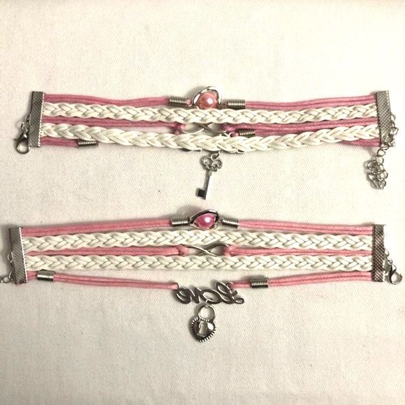 Lock & Key Couple Love Infinity Braided Wrap Bracelet Set of 2 - Picture 3 of 5